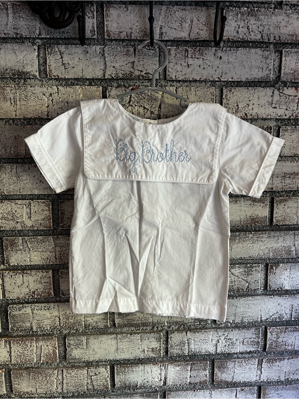 White 'Big Brother' Embroidered Short Sleeve Kids Top